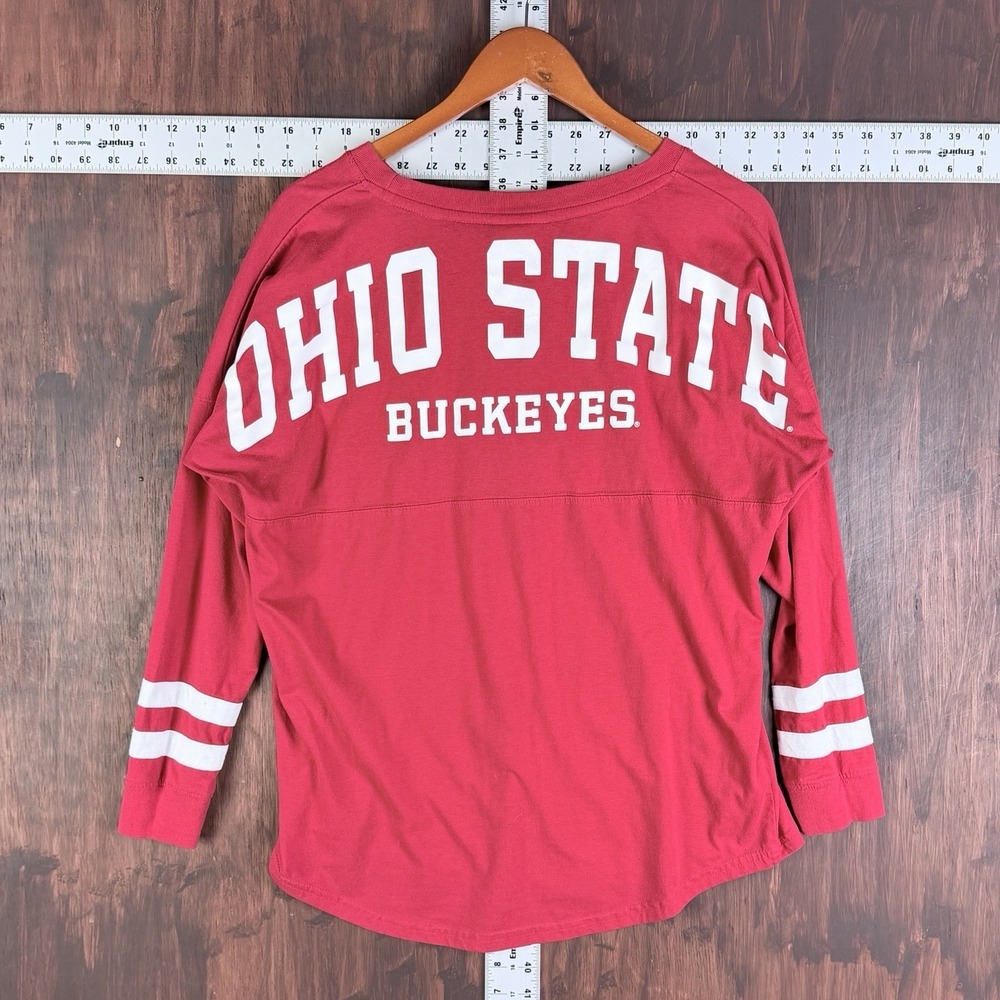 Ohio‎ State Buckeyes Spirit Jersey Stripe Spell Out Red White Women Medium NCAA
